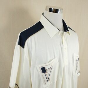 NEW Alan Stuart XXL Vintage Polo Shirt White Geometric Banded Bottom Mens